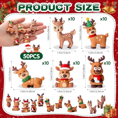 Mini Reindeer Figurines Set of 50 - 5 Styles Christmas Decorations