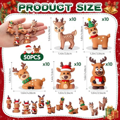 Mini Reindeer Figurines Set of 50 - 5 Styles Christmas Decorations