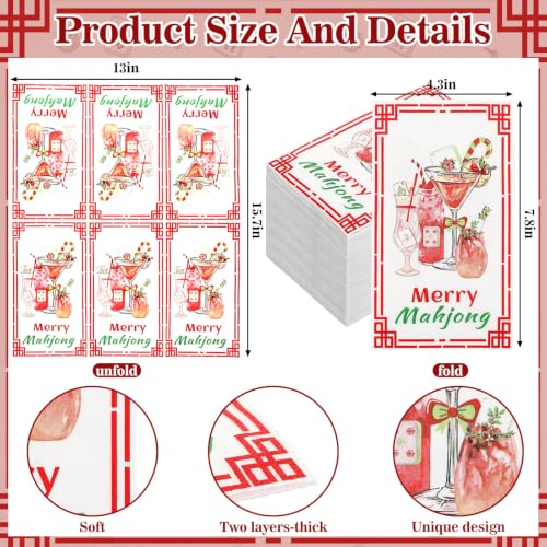 Christmas Mahjong Cocktail Napkins - Disposable Party Paper Set, 150 Pieces