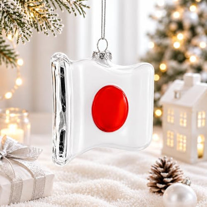 Japan Flag Glass Christmas Ornament Handcrafted Holiday Decoration
