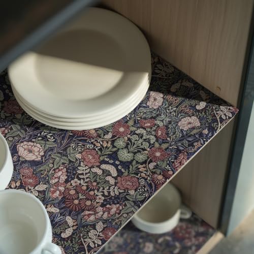 Vintage Green/Red Floral Shelf Drawer Liner 11.8W x 118.1L Non-Slip Organizing Mat