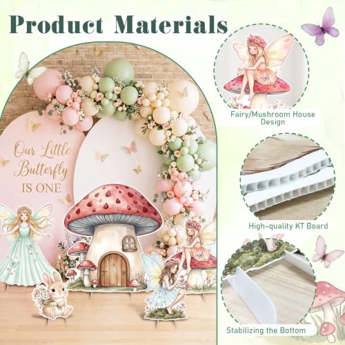 Fairy Birthday Party Decorations Set - 5 Cardboard Cutouts for Girls, Mushroom House & Fairies