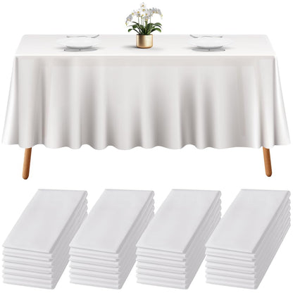 24 White Plastic Tablecloth - 108 x 54 Plastic Table Cloths | Disposable Tablecloths | White Tablecloths | Plastic Table Cover | Disposable Tablecloths for BBQ, Party, Fine Dining, Wedding, Outdoor