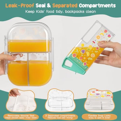 Kids Tritan Plastic Bento Box & Water Bottle Set - Red & Yellow Fruit Print