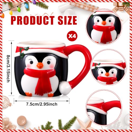 4 Pcs Christmas Penguin Ceramic Mug Set - 11 oz Holiday Drinkware - Variation of 4