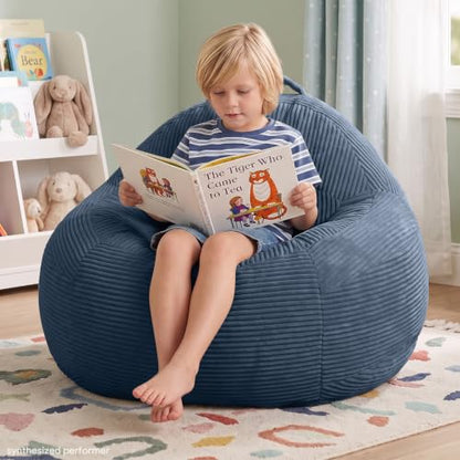 Kids Bean Bag Chair 33.5x33x24 Inches - Dark Blue Chenille Fabric