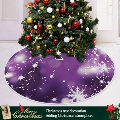 Christmas Tree Skirt Decoration 35.4 Inch with Purple Glitter Snowflakes - Holiday Home Decor