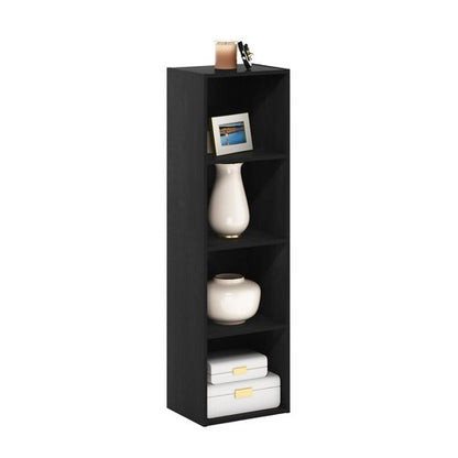 Furinno PASIR Book Shelf, 4-Tier Modern Bookshelf, Open Shelves Bookcase 9 x 12 x 42, Easy Assembly, for Living Room, Bedroom, Home Office, Blackwood