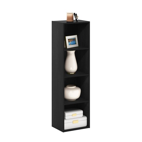 Furinno PASIR Book Shelf, 4-Tier Modern Bookshelf, Open Shelves Bookcase 9 x 12 x 42, Easy Assembly, for Living Room, Bedroom, Home Office, Blackwood