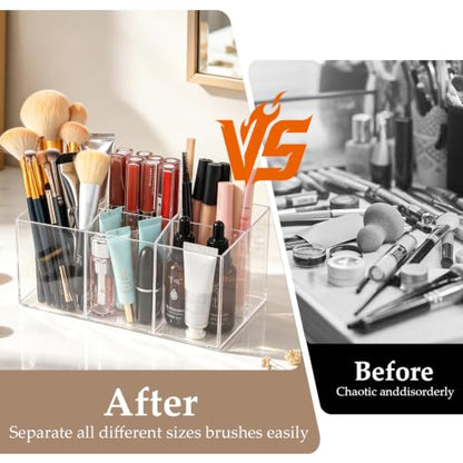 Clear Makeup Brush Holder 6 Slots Acrylic Organizer for Cosmetics