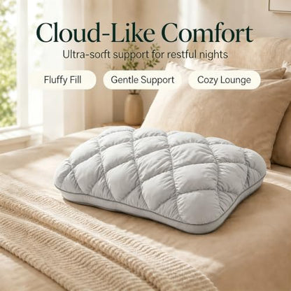 Grey Japanese Plof Pillow - Breathable Quilted Grid Bed Pillow with Neck Support