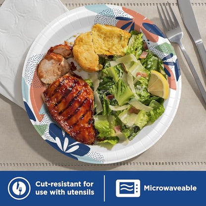 Dixie Large Paper Plates, 10 Inch, 54 Count, 2X Stronger*, Microwave-Safe, Soak-Proof, Cut Resistant, Disposable Plates For Everyday Breakfast, Lunch, & Dinner Meals