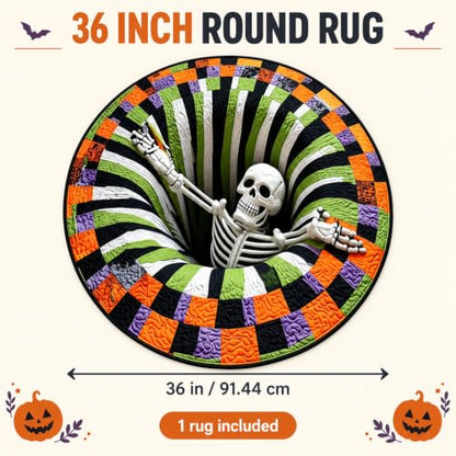 Halloween Skeleton Vortex 3D Rug - 36 Inch Round Non-Slip Indoor Floor Mat