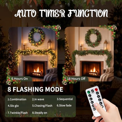 9FT Pre-Lit Christmas Cedar Garland with Lights & Remote Timer
