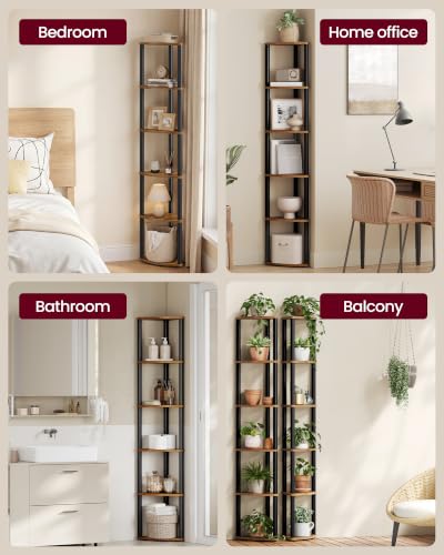 Corner Shelf with 6 Tiers - Rustic Brown, Toolless Assembly, 15.1"D x 10.6"W