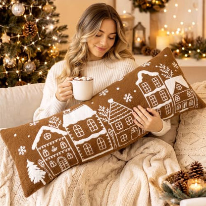 Christmas Gingerbread House Lumbar Pillow Cover - 14x36 Inches