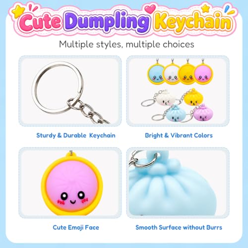 8Pcs Cute Dumpling Keychains with Steamer Ring for Backpack & Party Favors