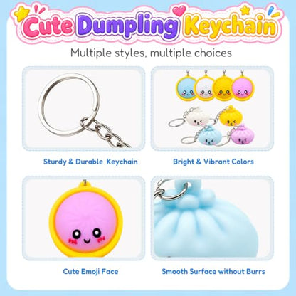 8Pcs Cute Dumpling Keychains with Steamer Ring for Backpack & Party Favors