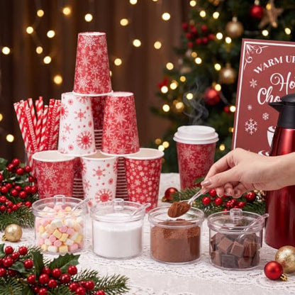 Christmas Hot Chocolate Set with Snowflake Dispenser - Stainless Steel & Paper Cups