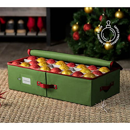 Underbed Christmas Ornament Storage Box - Holds 64 Ornaments with Dividers - Tearproof Oxford Fabric - Green - Variation of THIS listing