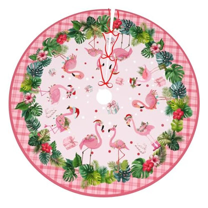 Pink Flamingos Christmas Tree Skirt 36 Inch Holiday Decor - Medium Flamingos