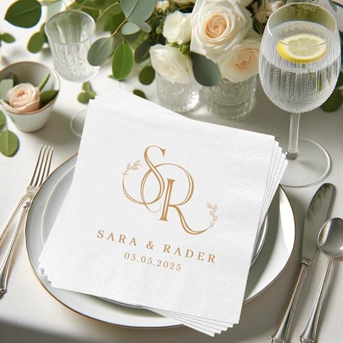 Personalized Wedding Cocktail Napkins - Style 3 Monogram Customization