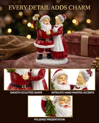 White Small Santa and Mrs. Claus Mistletoe Figurine Christmas Decor - 5.5"