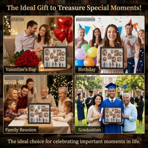 Mini Gold Photo Frame Box Set with 12 Miniature Figurines & DIY Display
