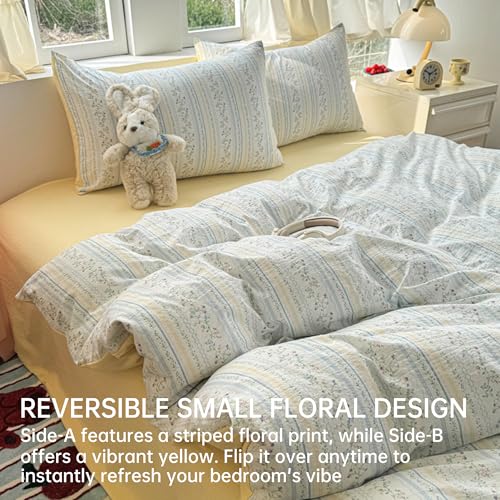 Queen Floral Comforter Set Blue Striped Floral Reversible Bedding