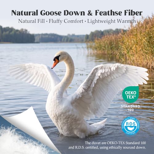 Queen Size Light Khaki Goose Feather Fiber Comforter - Fluffy Duvet Insert