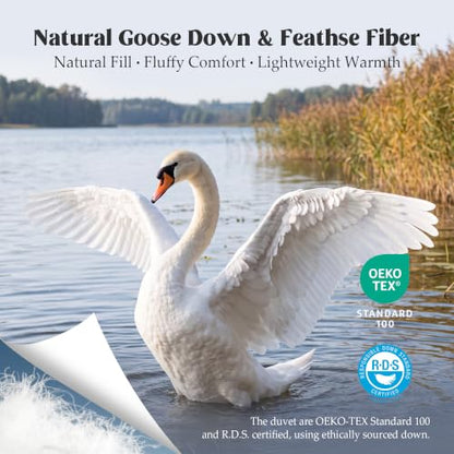 Queen Size Light Khaki Goose Feather Fiber Comforter - Fluffy Duvet Insert