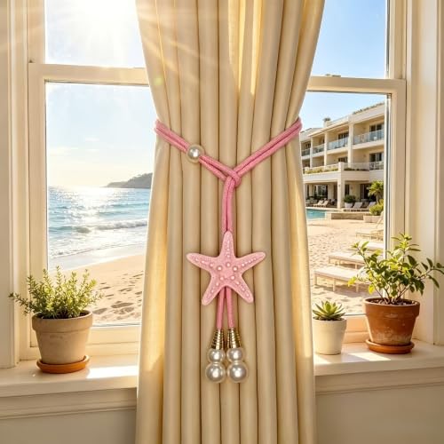 Pink Starfish Shell Curtain Tiebacks - Ocean Style Decorative Buckle Set