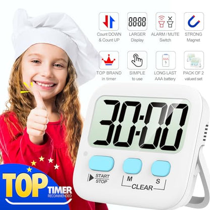 Antonki Timer, Timer for Kids, Kitchen Timers, Digital Timer for Cooking, Egg Timer, Classroom Timer for Teacher, Magnetic Countdown Timer for Exercise, Study, Oven - Battery Included - Pack of 2