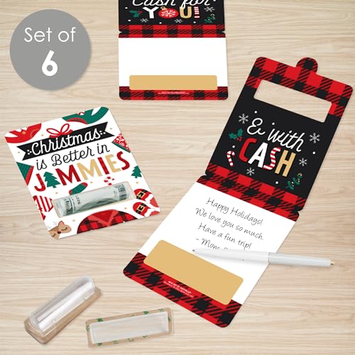 Christmas Pajamas DIY Money Holder Cards Set of 6 - Holiday Plaid Gift