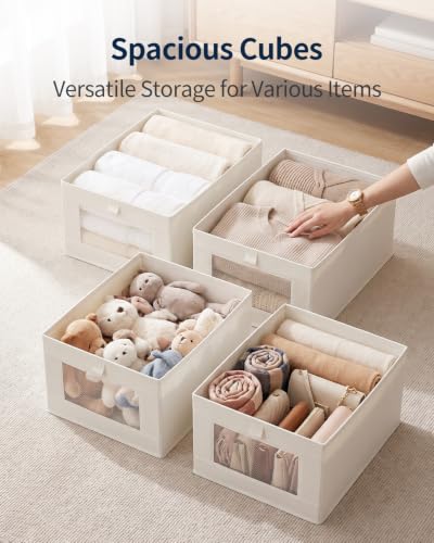 Yecaye Linen Closet Organizers with Transparent Window 6 Pack - Large Foldable Storage Bins