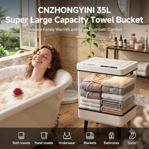 35L Foldable Towel Warmer for Bathroom - Black-White, Fast Heating & Auto Shut-Off