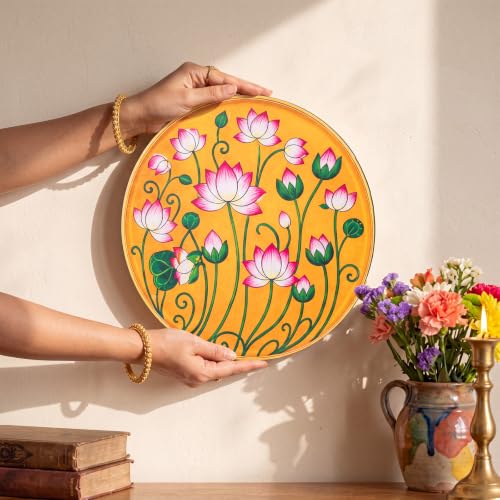 Indian Pichwai Wall Art Set - 18 Decorative Round Plates for Home & Diwali Decor - Variation of Pichwai