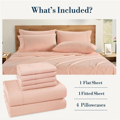 Casa Platino 100% Cotton King Size Sheets Set - 6 Piece Cooling Percale Sheets with 15" Deep Pocket - Veiled Rose