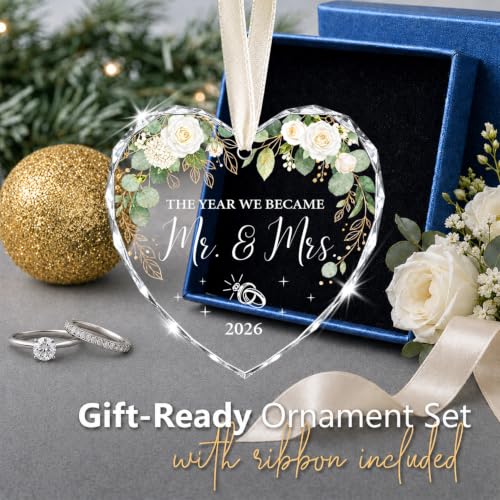 Mr Mrs 2026 First Christmas Married Ornament - Wedding Gift for Newlyweds