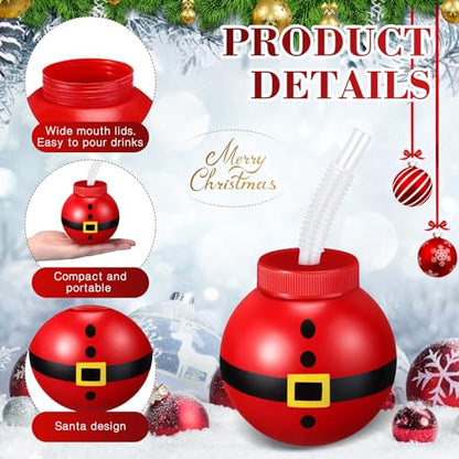 24 Pack Reusable 12oz Christmas Santa Plastic Bulb Cups with Lids & Straws - Festive Holiday Party Supplies