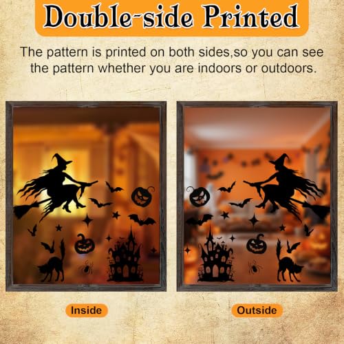 Castle Halloween Window Clings Set - Large Witch Bats Decor for Windows, Black, 6 Sheets - Variation: Castle