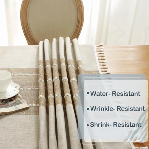 Waterproof Cotton Linen Tablecloth - Coffee Lines, 55x102 Inches, Rectangular, for Dining & Party