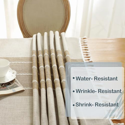 Waterproof Cotton Linen Tablecloth - Coffee Lines, 55x102 Inches, Rectangular, for Dining & Party