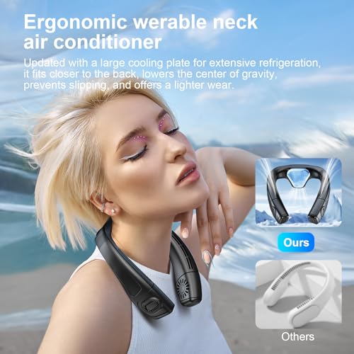 Wearable Neck Air Conditioner Fan Black - Bladeless, Rechargeable 6000mAh
