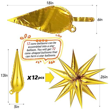 Black Gold Silver Foil Star Balloons Set - Conical Explosion Party Decor - Variation of THIS listing