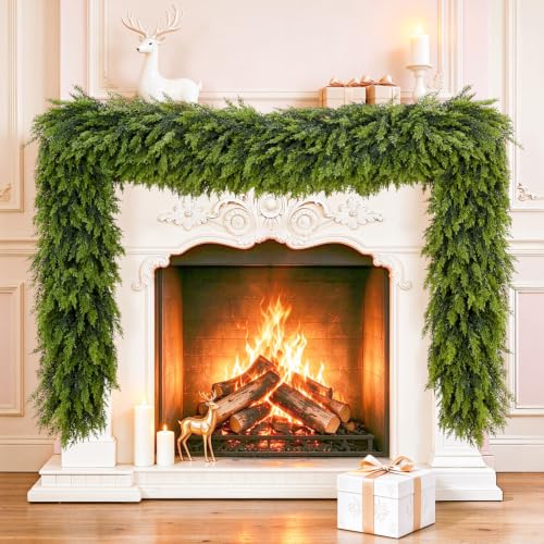 8.9Ft Real Touch Cedar Garland - Artificial Pine Greenery for Christmas Decorations
