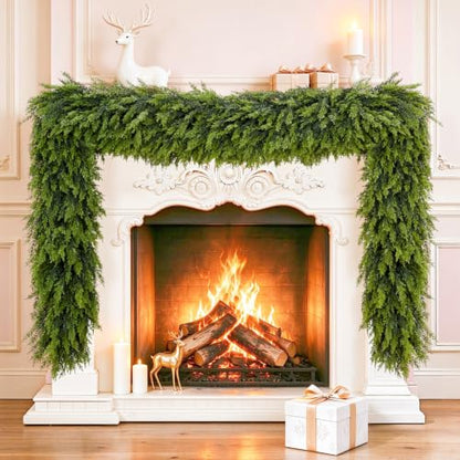 8.9Ft Real Touch Cedar Garland - Artificial Pine Greenery for Christmas Decorations