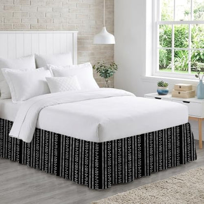 King Size Bed Skirt 16 Inch Drop Elastic Dust Ruffle Black Wrap Around Rustic Floral