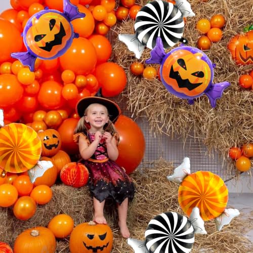 Halloween Candy Balloons Kit - 6pcs Pumpkin & Black Orange Balloons for Party Decoration - Candy Variation