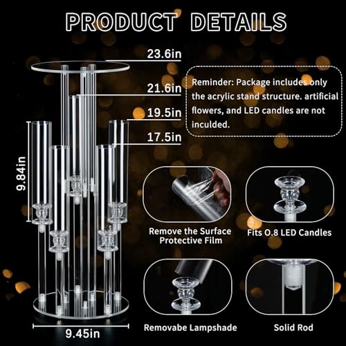 Clear Acrylic Candelabra Centerpiece with Flower Stand - 23.6 Inch, 2-in-1 LED Candle Holder